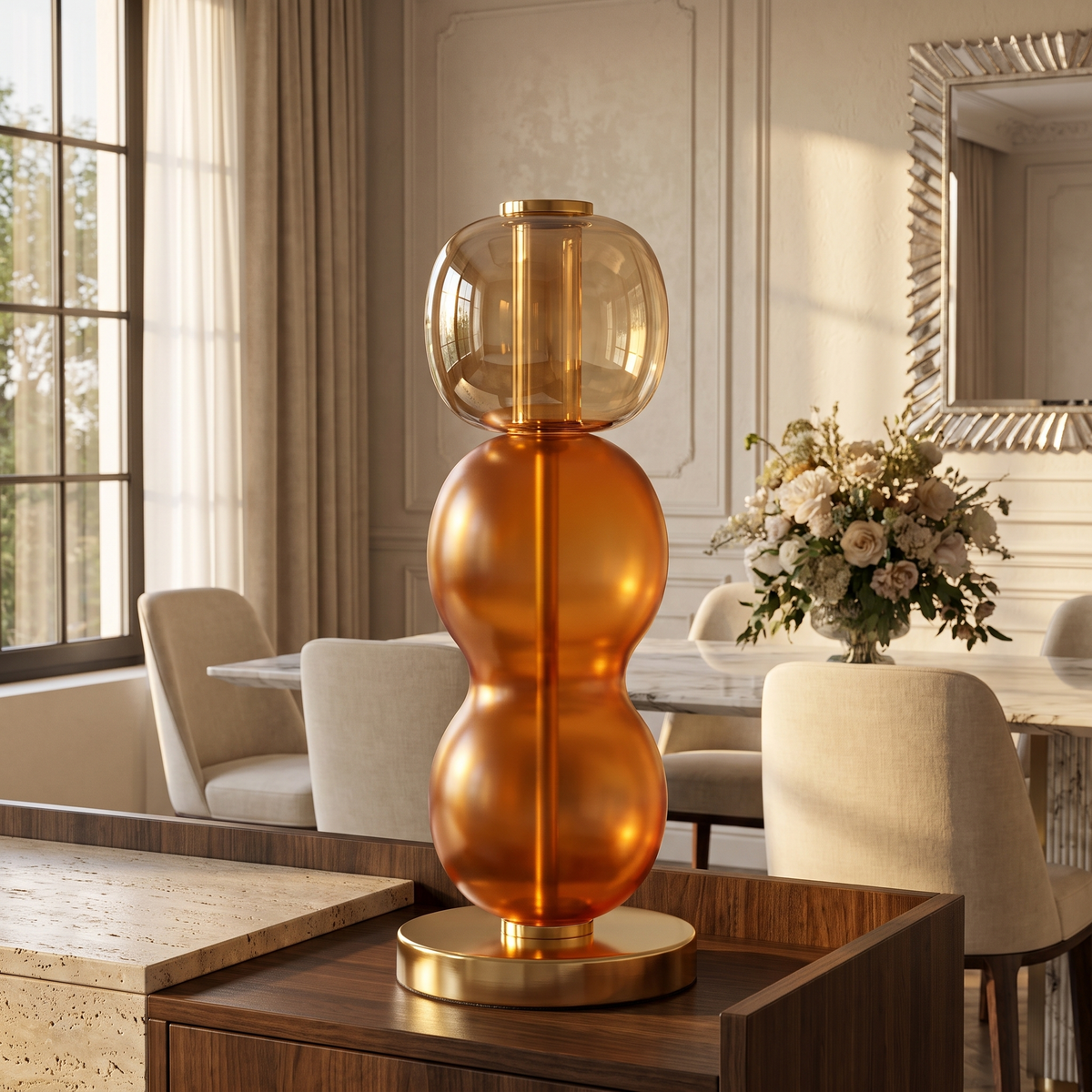 Solenne Amber Glass Table Lamp With Gold Base LED Accent Lamp For Sideboards