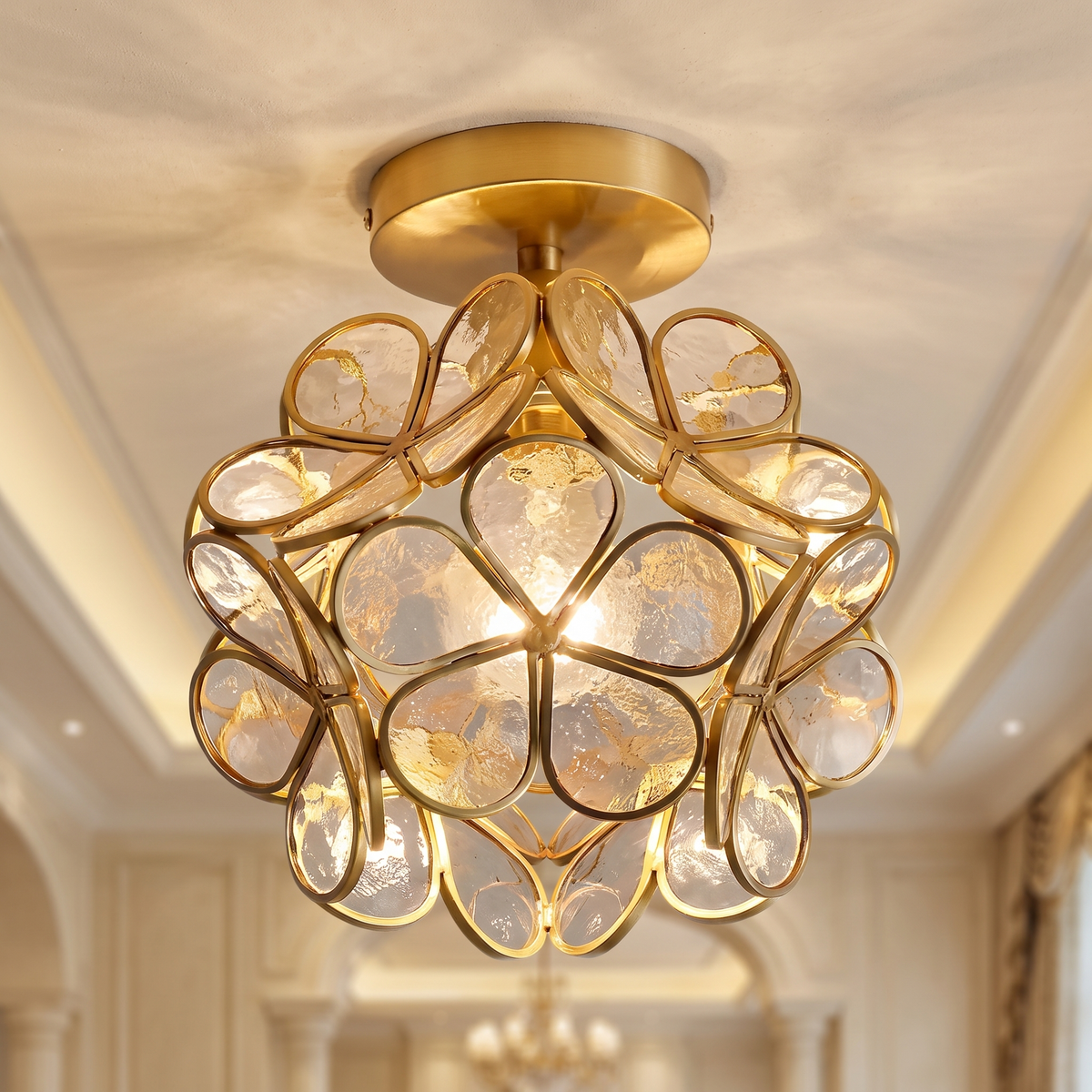 Florenne Gold Flower LED Ceiling Light Clear Acrylic Bedroom And Hallway Light