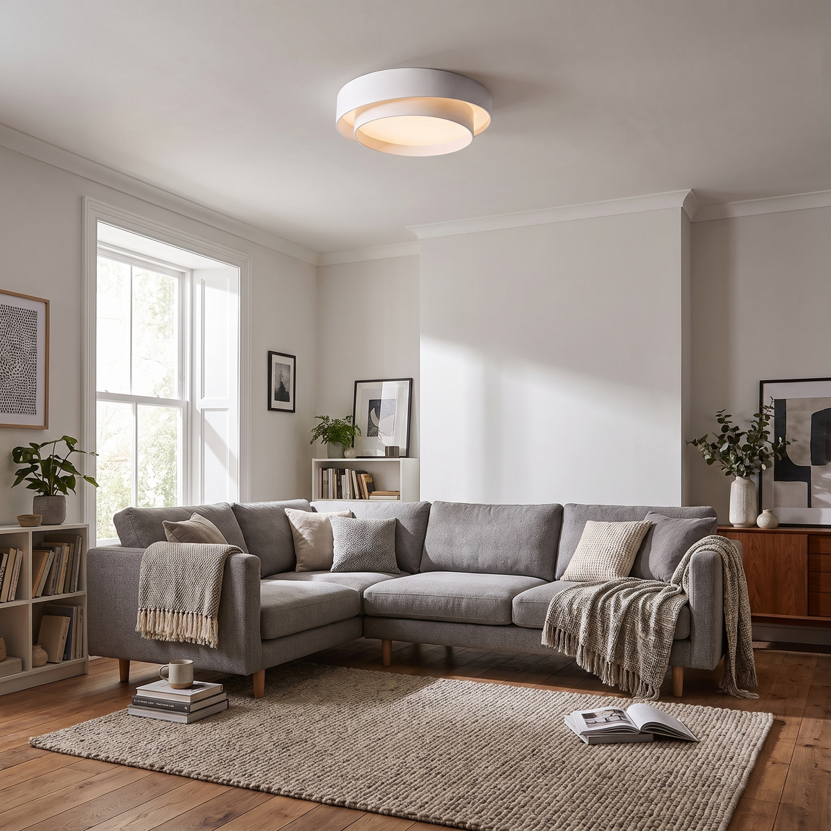 Kelvoy White Cylinder LED Ceiling Light Modern Round Light For Living Rooms