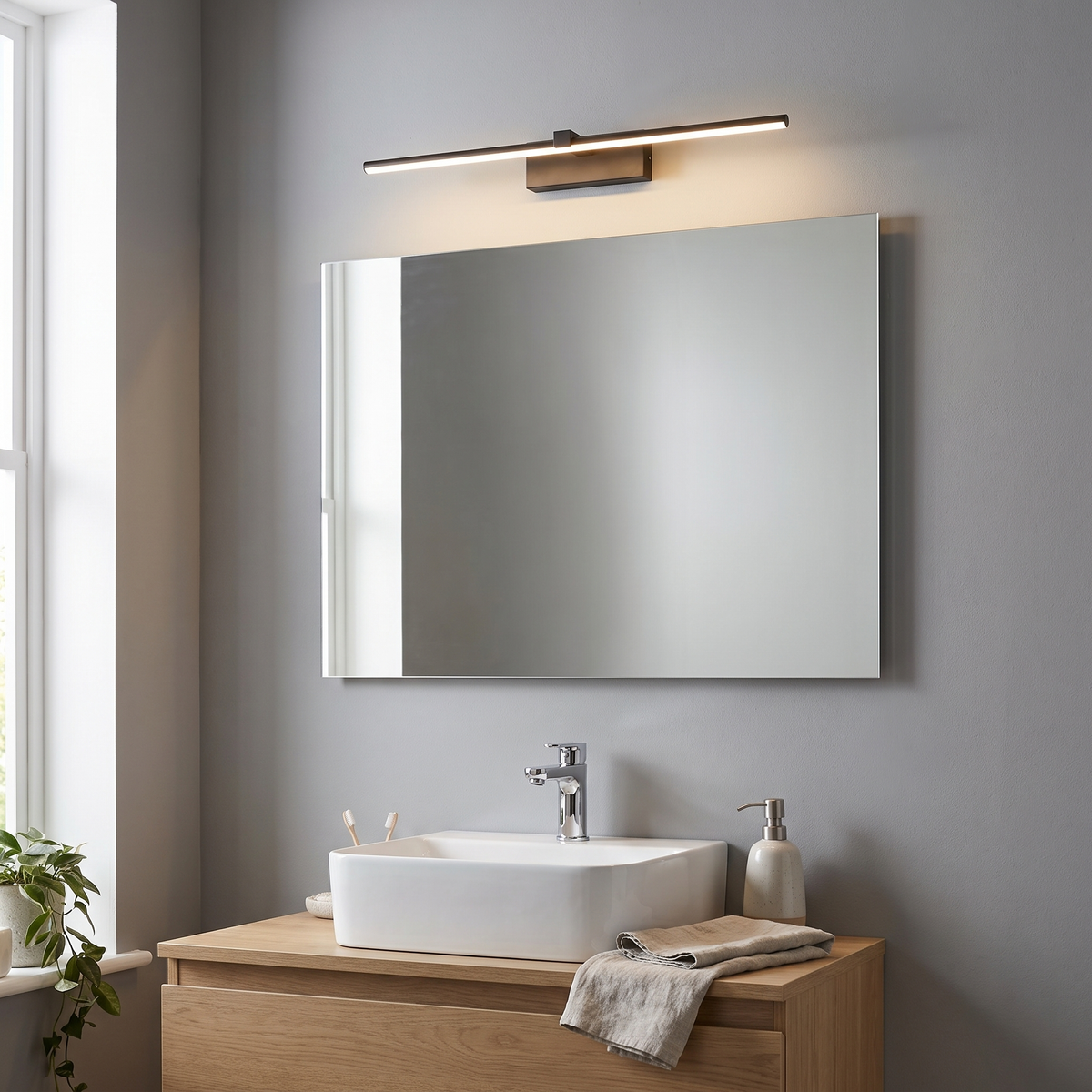 Arlen Black Linear LED Mirror Light Slim Metal Wall Light For Vanity Areas