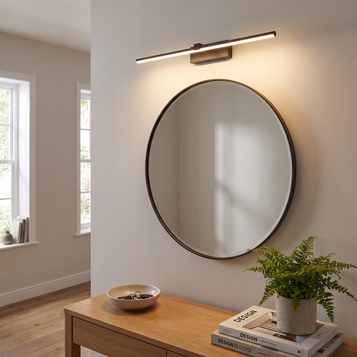 Arlen Black Linear LED Mirror Light Slim Metal Wall Light For Vanity Areas