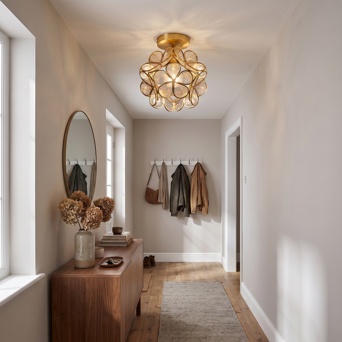 Florenne Gold Flower LED Ceiling Light Clear Acrylic Bedroom And Hallway Light